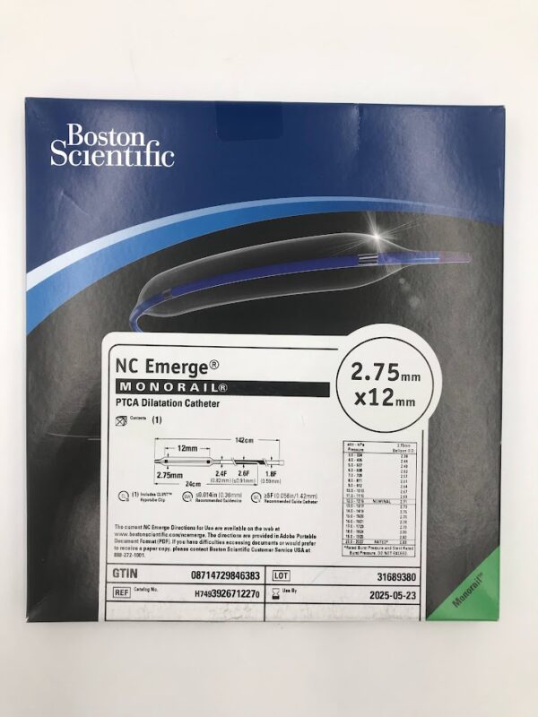 BOSTON SCIENTIFIC 392671227 NC Emerge Monorail PTCA Dilatation Catheter 2.75mm x 12mm (X)
