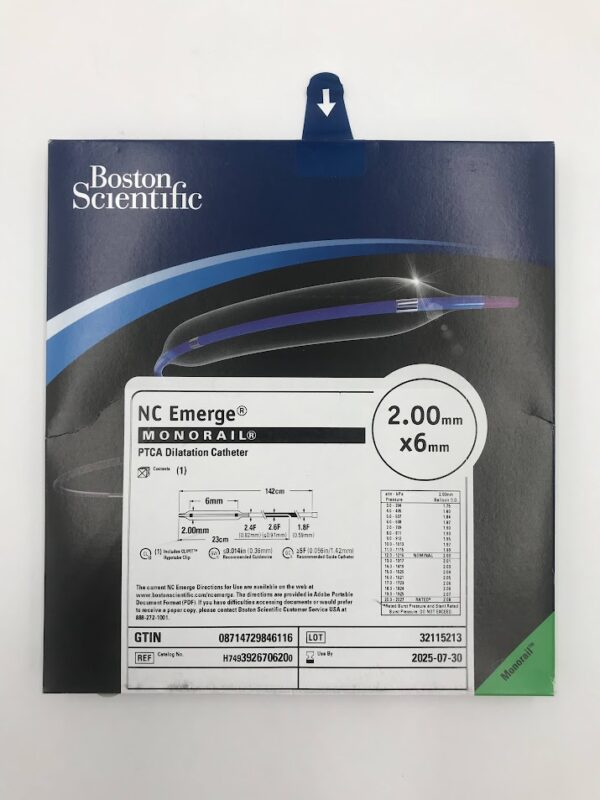 BOSTON SCIENTIFIC 392670620 NC Emerge Monorail PTCA Dilatation Catheter 2.00mm x 6mm (X)