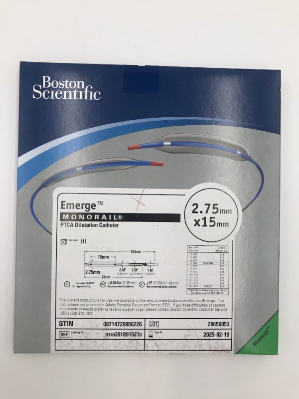 BOSTON SCIENTIFIC 391891527 Emerge Monorail PTCA Dilatation Catheter 2.75mm x 15mm (X)