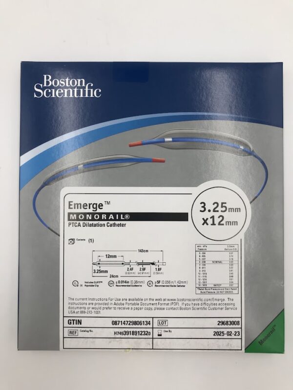 BOSTON SCIENTIFIC 391891232 Emerge Monorail PTCA Dilatation Catheter 3.25mm x 12mm (X)