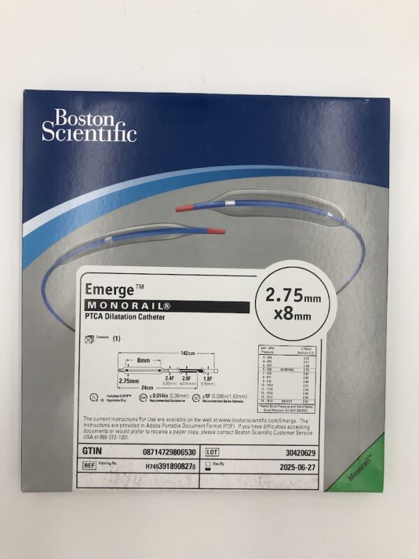 BOSTON SCIENTIFIC 391890827 Emerge Monorail PTCA Dilatation Catheter 2.75mm x 8mm (X)