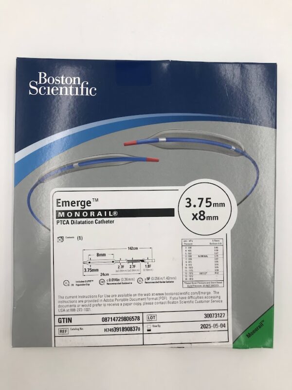 BOSTON SCIENTIFIC 391890837 Emerge Monorail PTCA Dilatation Catheter 3.75mm x 8mm (X)
