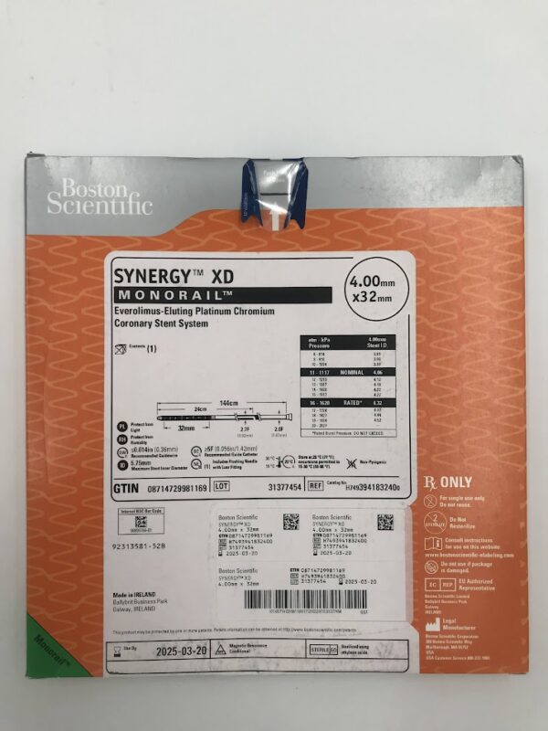 BOSTON SCIENTIFIC 394183240 Synergy XD Monorail Everolimus-Eluting Platinum Chromium Coronary Stent System 4.00mm x 32mm (X)