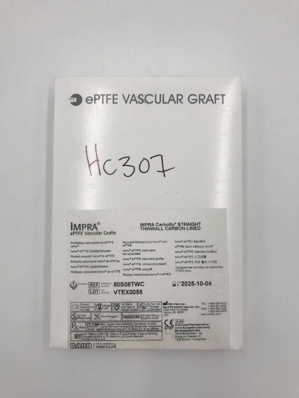 BARD 80S08TWC Impra ePTFE Vascular Grafts Carboflo Straight Thinwall Carbon-Lined 8cm x 8mm (X)