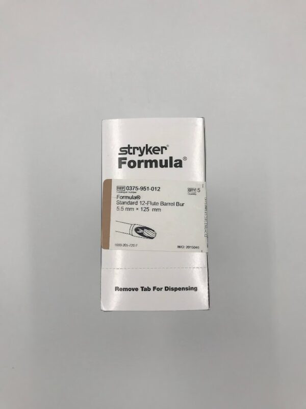 STRYKER 0375-951-012 Formula Standard 12-Flute Barrel Bur Artroscopic Shaver Blade 5.5mm x 125mm (6/Box)