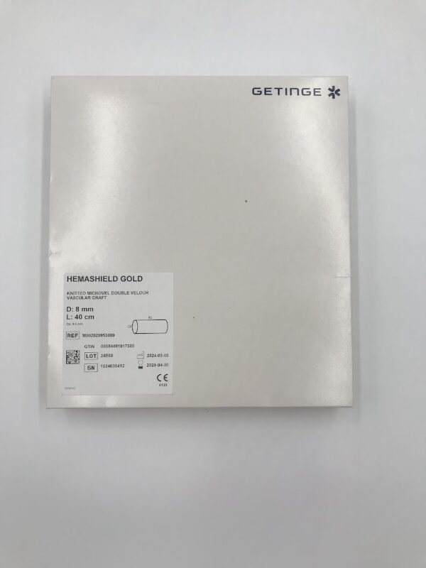 MAQUET M002020953080 Hemashield Gold Knitted Microvel Double Velour Vascular Graft D: 8mm L: 40cm