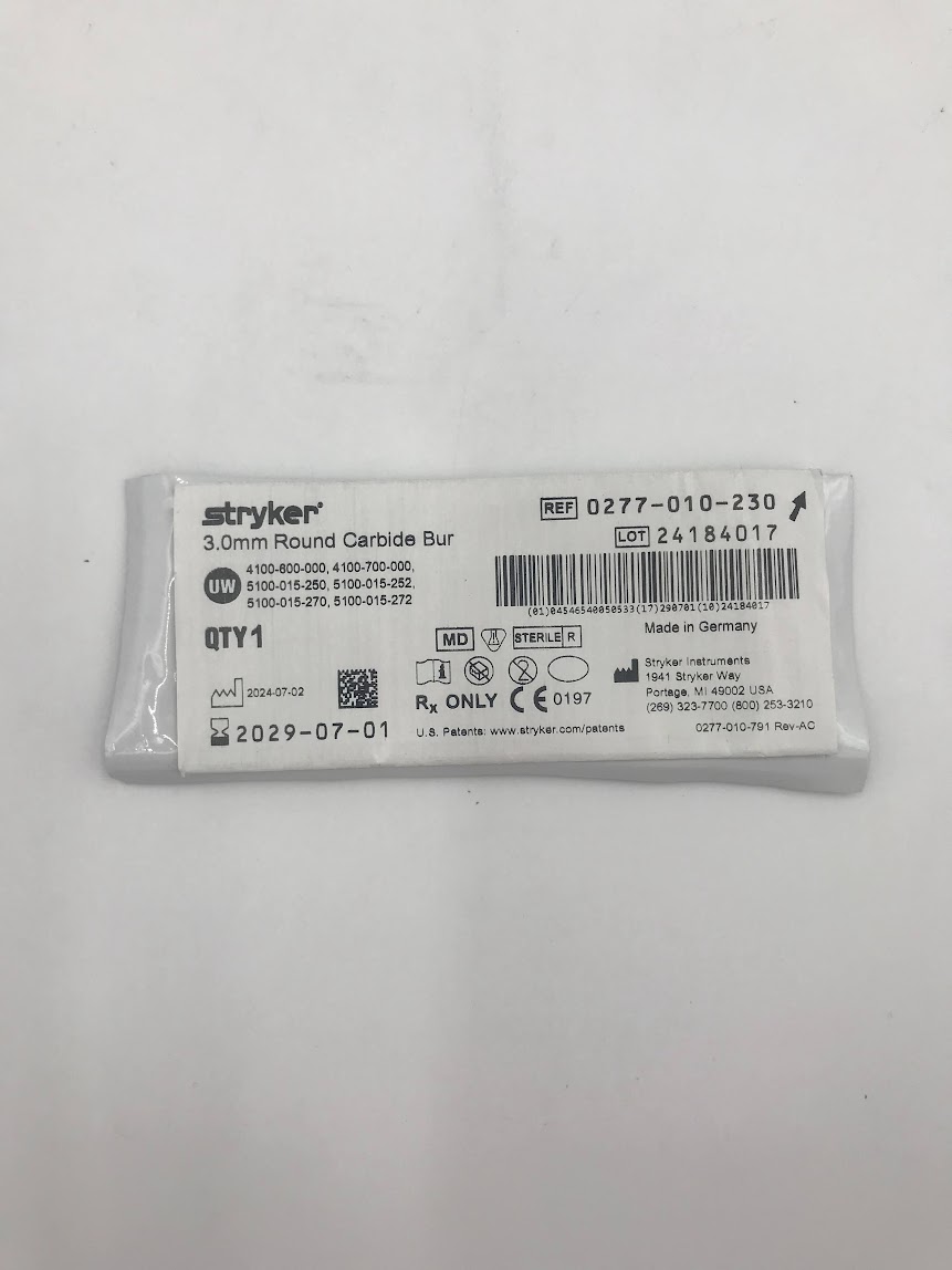 STRYKER INSTRUMENTS 0277-010-230 3.0mm Round Carbide Bur