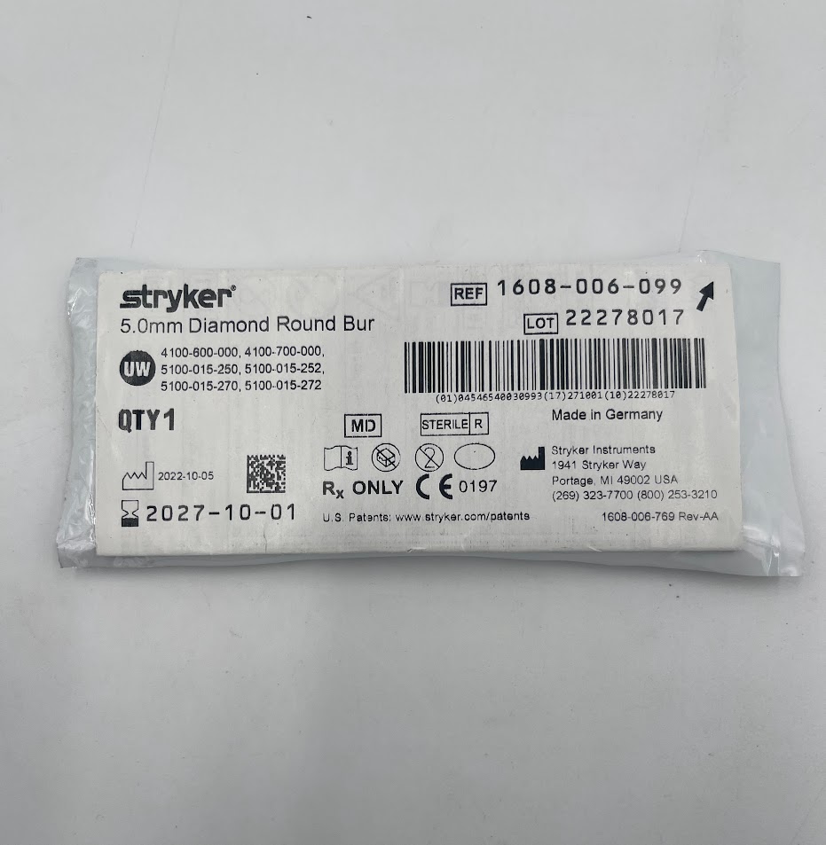 STRYKER INSTRUMENTS 1608-006-099 Diamond Round Bur (5.0mm)