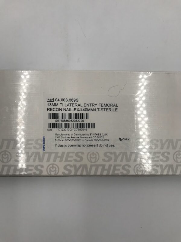 SYNTHES 04.003.669S 13mm TI Lateral Entry Femoral Recon Nail-ex/440mm/lt Sterile (X)