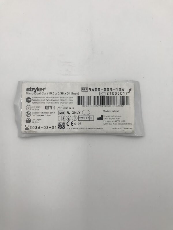 STRYKER INSTRUMENTS 5400-003-104 Micro Dual Cut 16.5 X 0.38 X 34.5mm