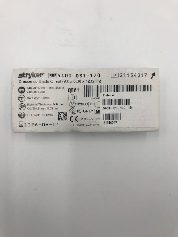 STRYKER INSTRUMENTS 5400-031-170 Crescentic Blade Offset (9.0 X 0.38 X 12.0mm) (ID)