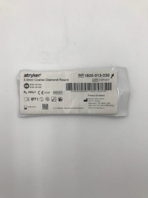 STRYKER INSTRUMENTS 1605-013-030 3.0mm Coarse Diamond Round