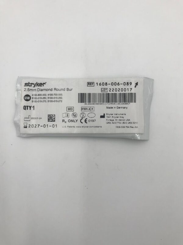 STRYKER INSTRUMENTS 1608-006-089 2.5mm Diamond Round Bur