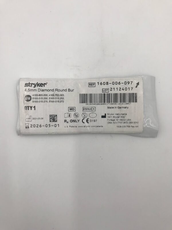 STRYKER INSTRUMENTS 1608-006-097 Diamond Round Bur (4.5mm)