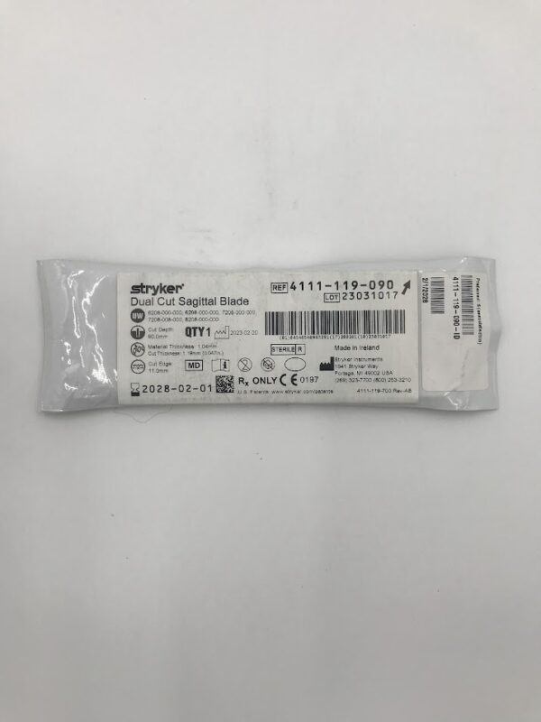 STRYKER INSTRUMENTS 4111-119-090 Dual Cut Sagittal Blade (90.0mm x 1.19mm x 11.0mm)