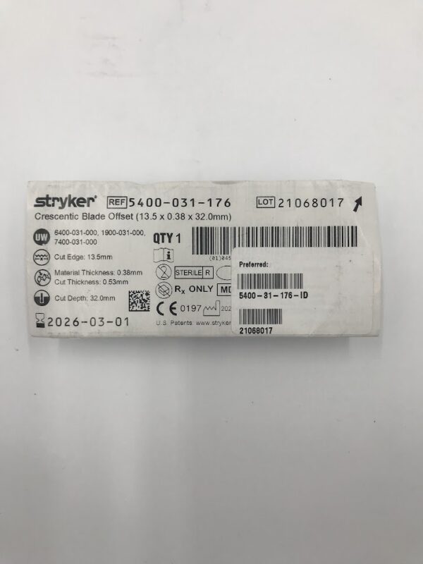 STRYKER INSTRUMENTS 5400-031-176 Crescentic Blade Offset (13.5 x 0.38 x 32mm)