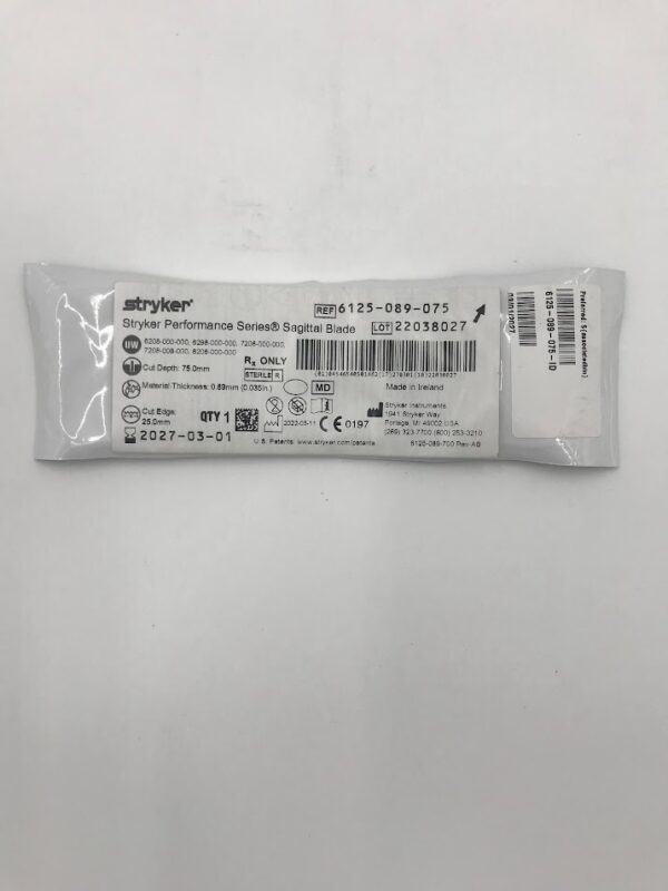 STRYKER INSTRUMENTS 6125‑089‑075 Stryker Performance Series Sagittal Blade (75.0 x 0.89 x 25.0mm)