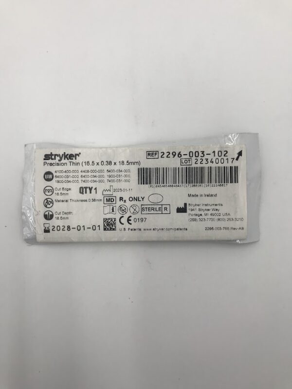 STRYKER INSTRUMENTS 2296-003-102 Precision Thin (16.5 x 0.38 x 18.5mm)