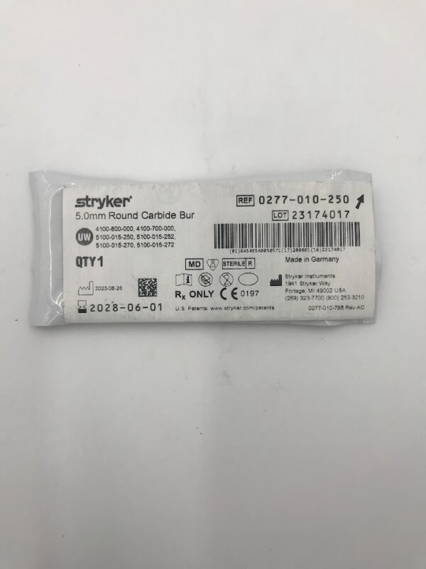 STRYKER INSTRUMENTS 0277-010-250 5.0mm Round Carbide Bur