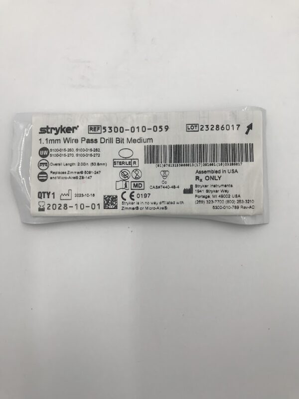 STRYKER INSTRUMENTS 5300-010-59 1.1mm Wire Pass Drill Bit Medium