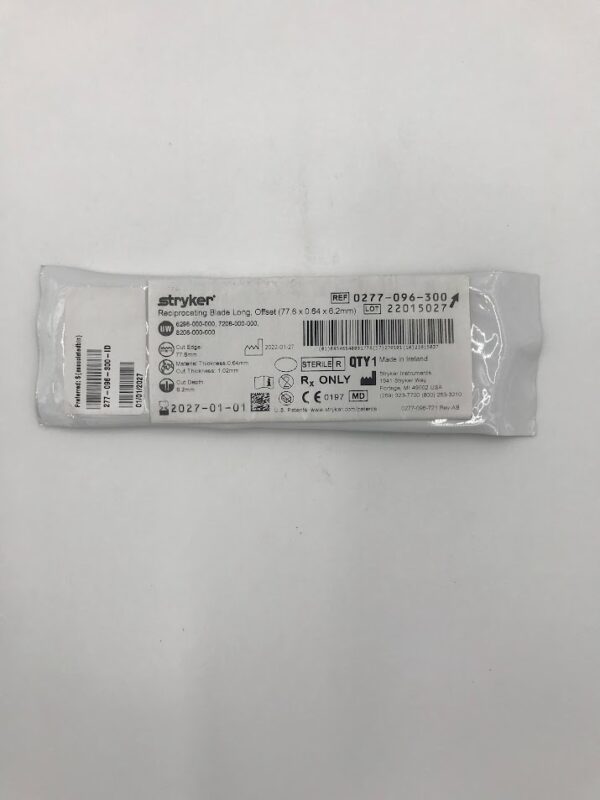 STRYKER INSTRUMENTS 0277-096-300 Reciprocating Blade Long, Offset (77.6 x 0.64 x 6.2mm)