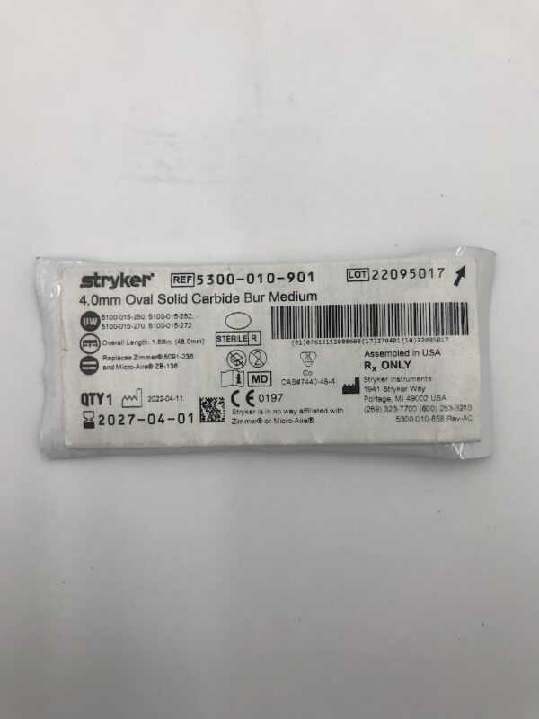 STRYKER INSTRUMENTS 5300-010-901 4.0mm Oval Solid Carbide Bur Medium