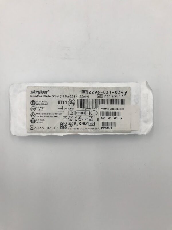 STRYKER INSTRUMENTS 2296-031-034 Intra-Oral Blade (0.38 x 12.0 x 11.5mm)