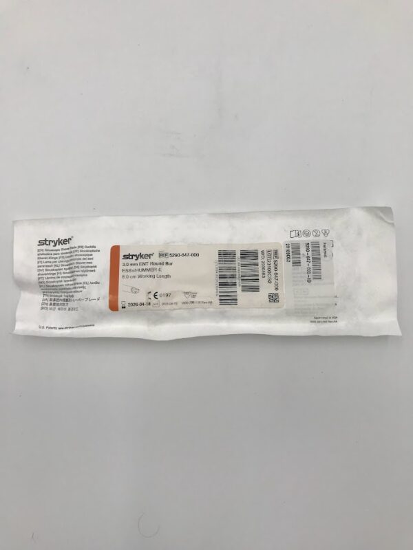 STRYKER 5290-647-000 3.00mm ENT Round Bur Essx/Hummer 4, 8.0cm WorkIng Length
