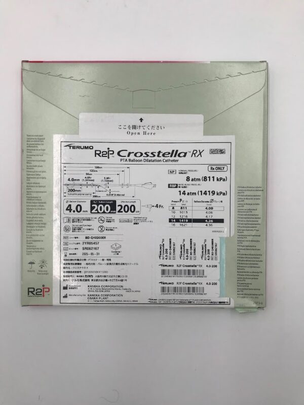 KANEKA / TERUMO BD-Q40200ER Crosstella RX PTA Balloon Dilatation Catheter Balloon Diameter 4.0mm Balloon Length: 200mm. Effective Length 200cm (X)