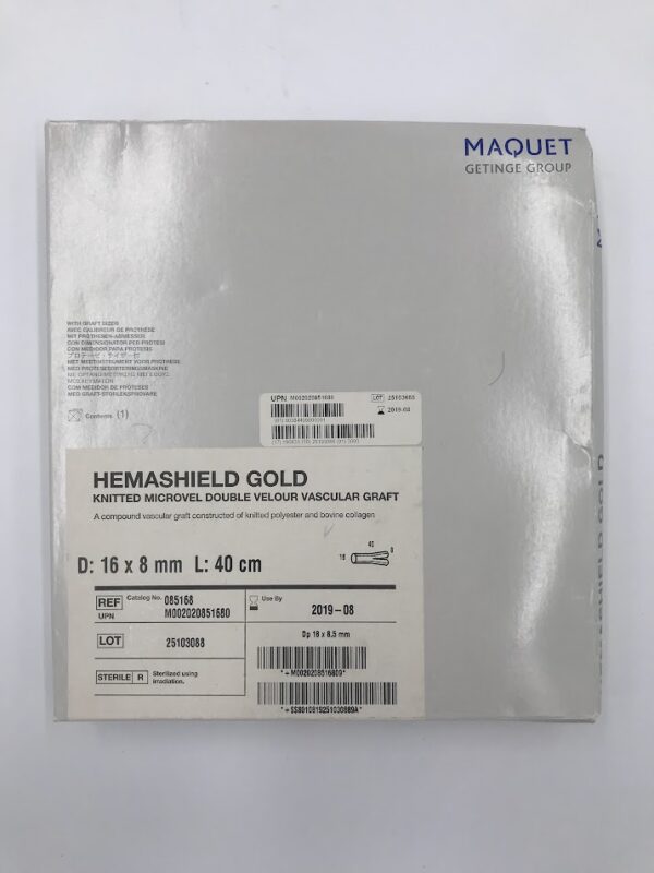 MAQUET M002020851680 Hemashield Gold Knitted Microvel Double Velour Vascular Graft D: 16 x 8mm L: 40cm (X)