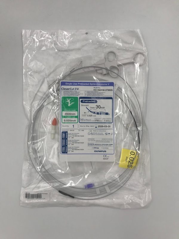 OLYMPUS KD-V631M-07302S Clevercut 3 V Single Use Preloaded Sphincterotome V Guidewire Length: 4500mm Adaptable Type: 0.025in Preloaded Straight 4fr 30mm