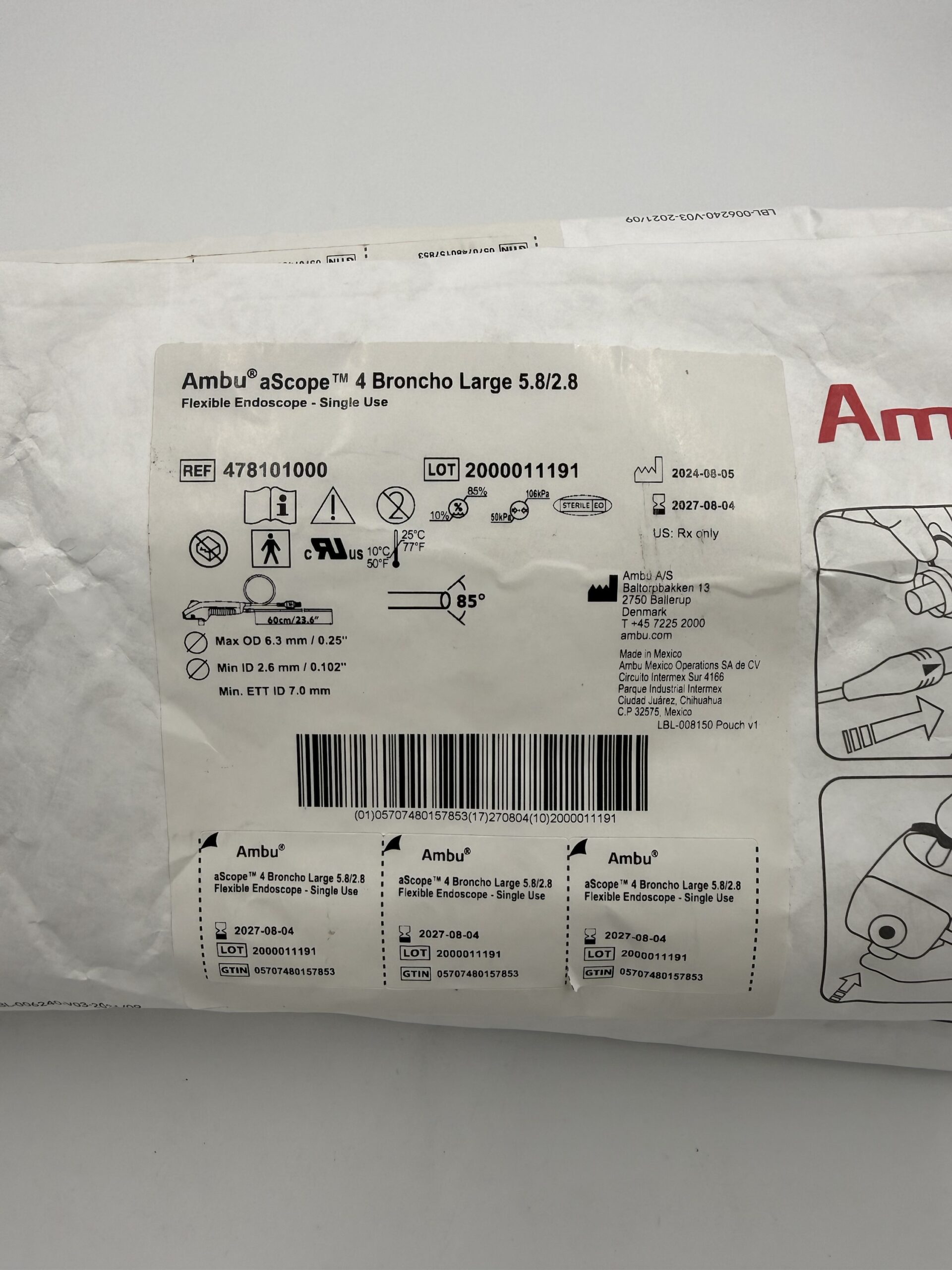 AMBU 478101000 Ascope 4 Broncho Large 5.8/2.8 Flexible Endoscope - Single Use