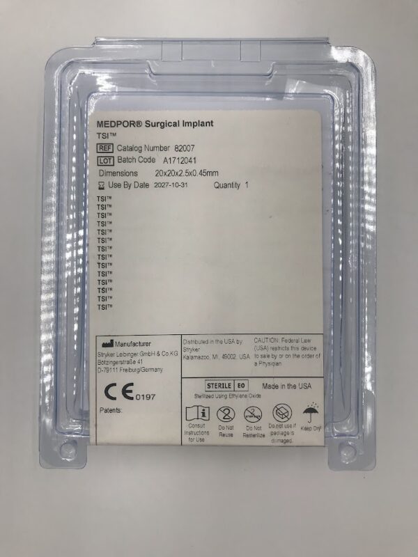 MEDPOR 82007 Surgical Implant TSI 20 x 20 x 2.5 x 0.45mm