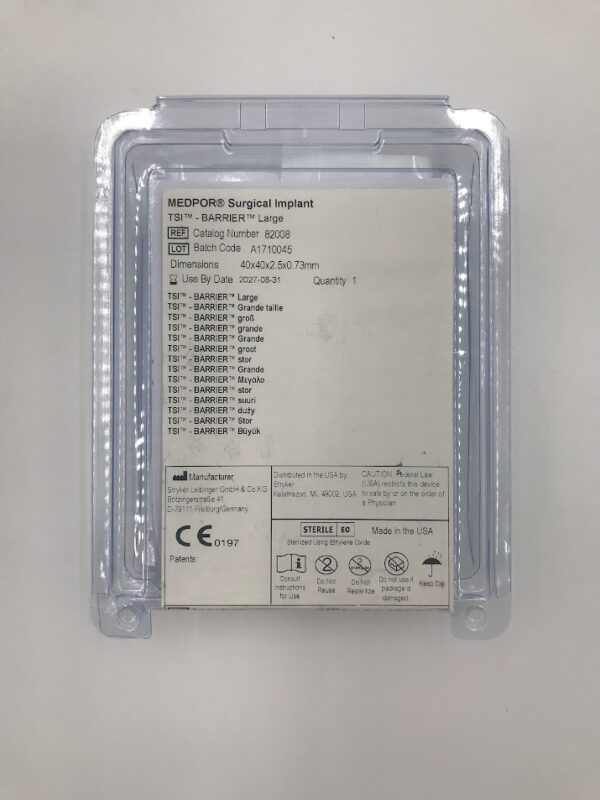 MEDPOR 82008 Surgical Implant TSI BARRIER Large 40 x 40 x 2.50 x 0.73mm