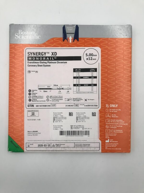 BOSTON SCIENTIFIC 394181250 Synergy XD Monorail Everolimus-Eluting Platinum Chromium Coronary Stent System 2f-2.7f x 5mm x 12mm (X)