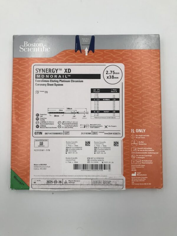 BOSTON SCIENTIFIC 394183827 Synergy XD Monorail Everolimus-Eluting Platinum Chromium Coronary Stent System 2.75mm x 38mm (X)