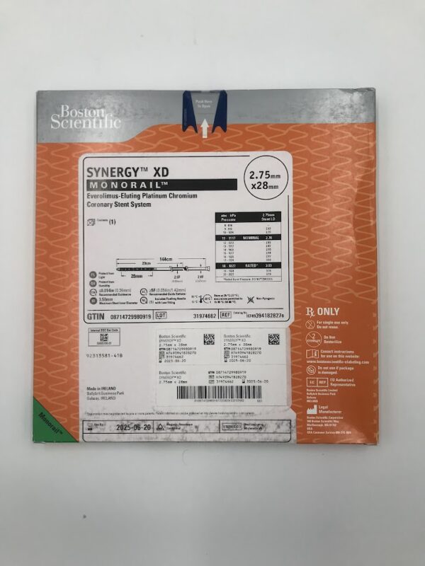 BOSTON SCIENTIFIC 394182827 Synergy XD Monorail Everolimus-Eluting Platinum Chromium Coronary Stent System 2.75mm x 28mm (X)