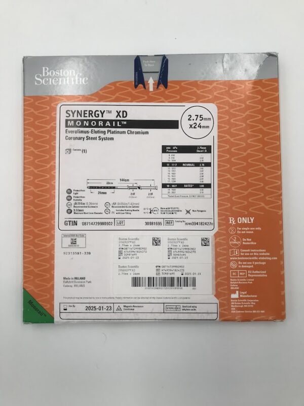 BOSTON SCIENTIFIC 394182427 Synergy XD Monorail Everolimus-Eluting Platinum Chromium Coronary Stent System 2f-2.6f x 2.75mm x 24mm (X)