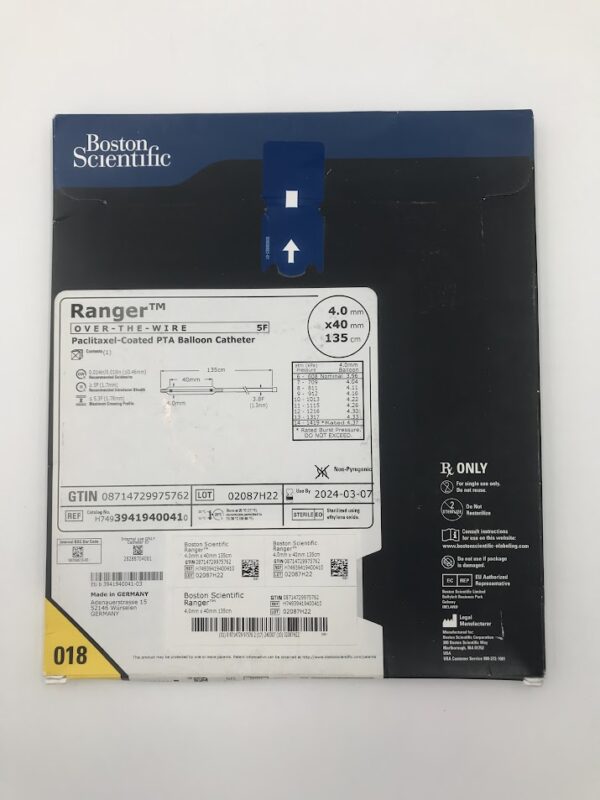 BOSTON SCIENTIFIC 3941940041 Ranger Over-the-Wire Paclitaxel-Coated PTA Balloon Catheter 5F 4.0mm x 40mm x 135cm (X)