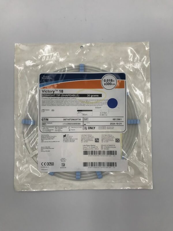 BOSTON SCIENTIFIC 3923330030 Victory 18 Straight Tip (Shapeable) 30 Grams Polymer Tip Guidewire With Hydrophilic Coating 0.018in x 300cm (X)