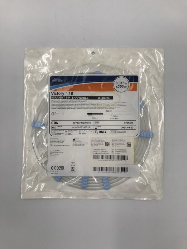 BOSTON SCIENTIFIC 3923330025 Victory 18 Straight Tip (Shapeable) 25 Grams Polymer Tip Guidewire With Hydrophilic Coating 0.018in x 300cm (X)
