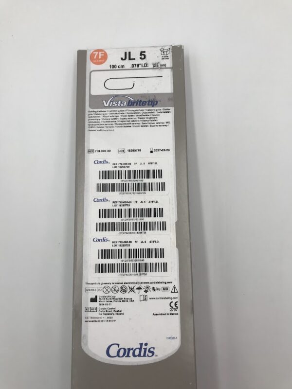 CORDIS 778-008-00 JL 5 Guiding Catheter 7F 100cm 0.078" Vista BriteTip