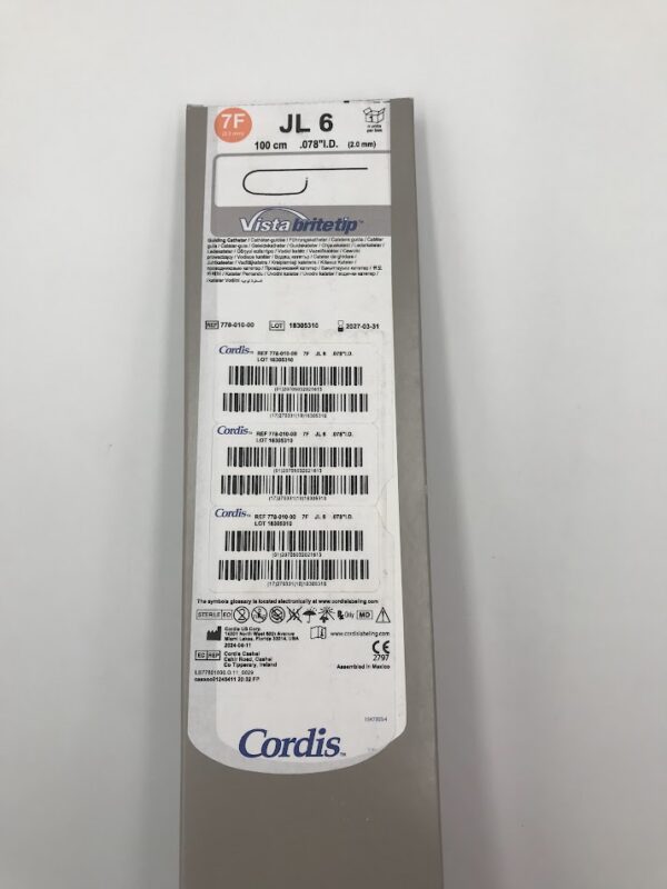 CORDIS 778-010-00 JL 6 Guiding Catheter 7F 100cm 0.078" Vista BriteTip