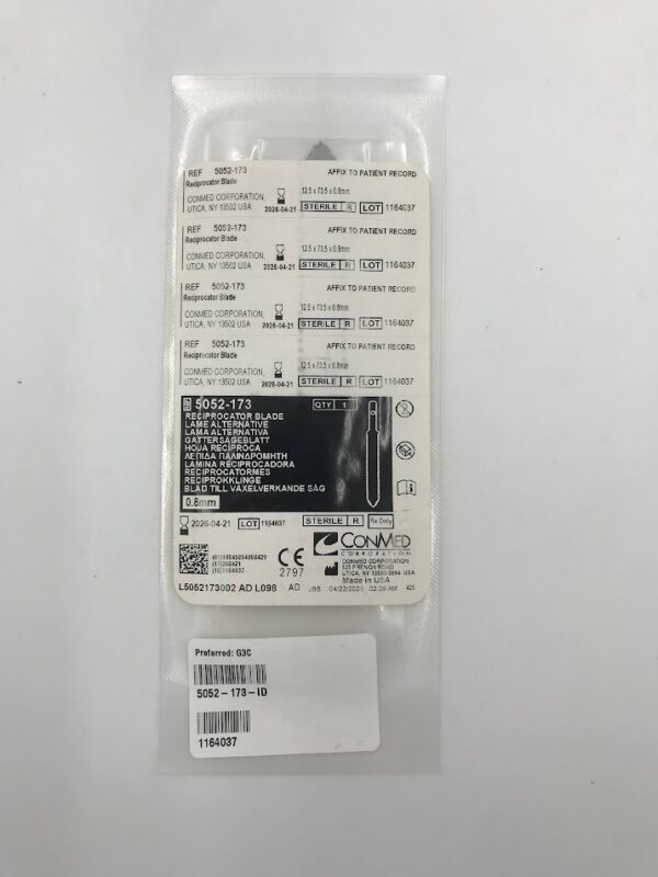 CONMED 5052-173 Reciprocator Blade, 12.5 x 73.5 x 0.8mm