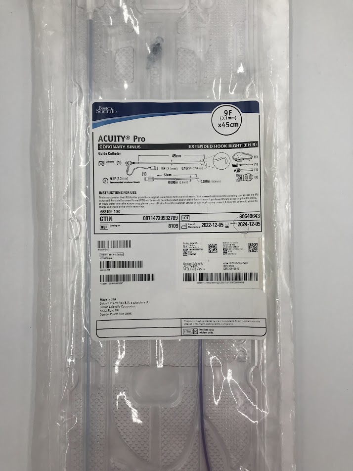 BOSTON SCIENTIFIC 8109 Acuity Pro Coronary Sinus Extended Hook Right (EH R) Guide Catheter 9F x 45cm (X)