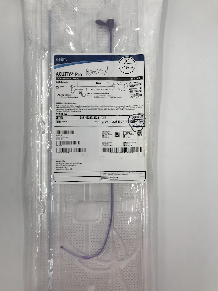 BOSTON SCIENTIFIC 8115 Acuity Pro Coronary Sinus Hook (H) Guide Catheter 9F x 45cm (X)