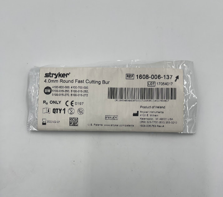 STRYKER INSTRUMENTS 1608-006-137 4.0mm Round Fast Cutting Bur (X)