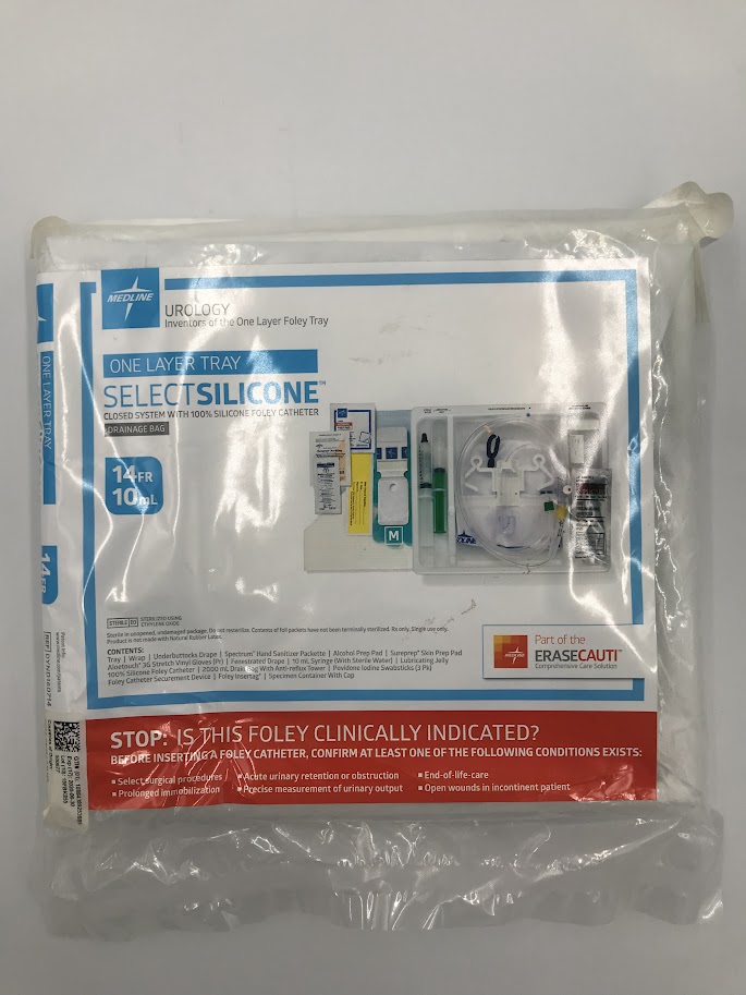 MEDLINE DYND160714 One Layer Tray Select Silicone Closed System w/ 100% Silicone Foley Catheter Drainage Bag 14Fr 10mL (X)