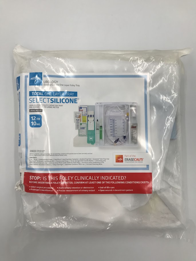 MEDLINE URO170812 Total One Layer Tray Select Silicone 100% Silicone Foley Catheter Tray Pre-Connected to Urine Meter 12Fr 10mL (X)