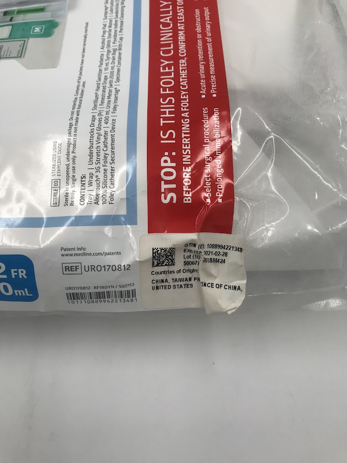 MEDLINE URO170812 Total One Layer Tray Select Silicone 100% Silicone Foley Catheter Tray Pre-Connected to Urine Meter 12Fr 10mL (X) - Image 2